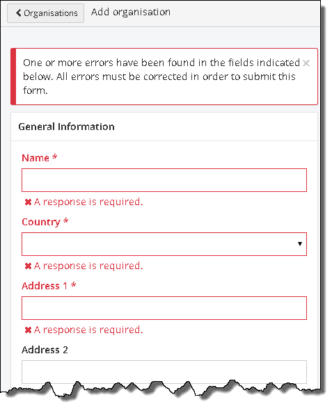 Missing mandatory fields.